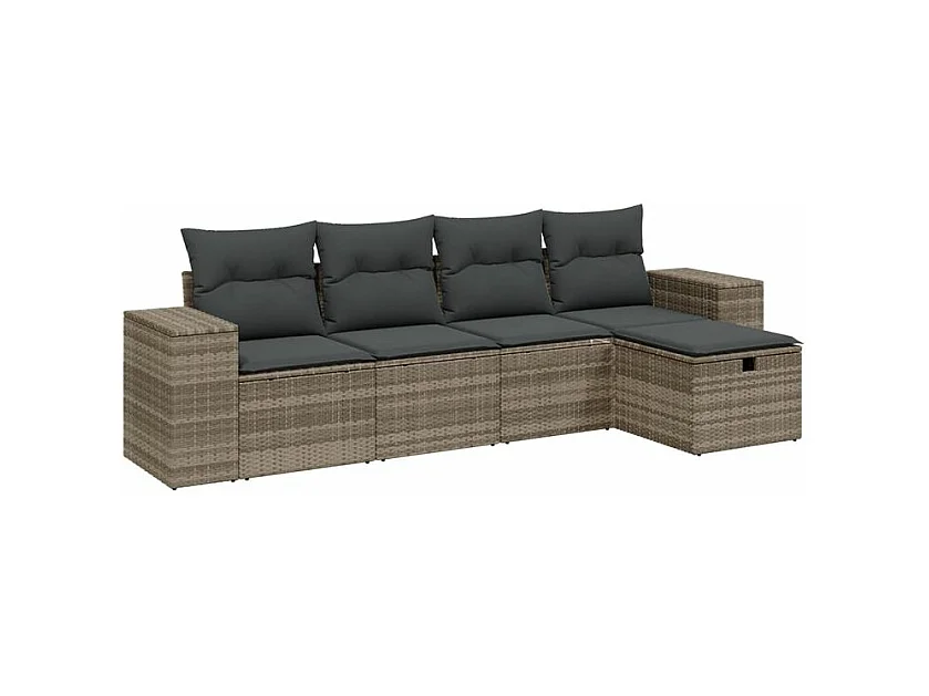 Salon de jardin 5 pcs avec coussins gris clair résine tressée