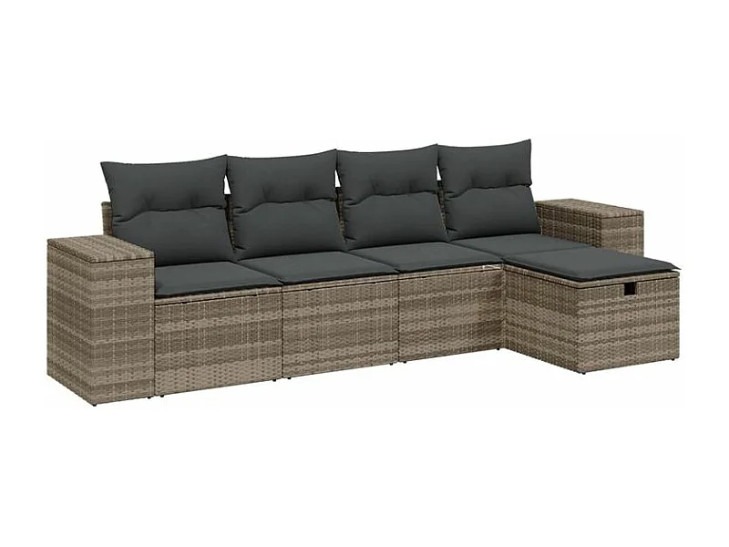 Salon de jardin 5 pcs avec coussins gris clair résine tressée