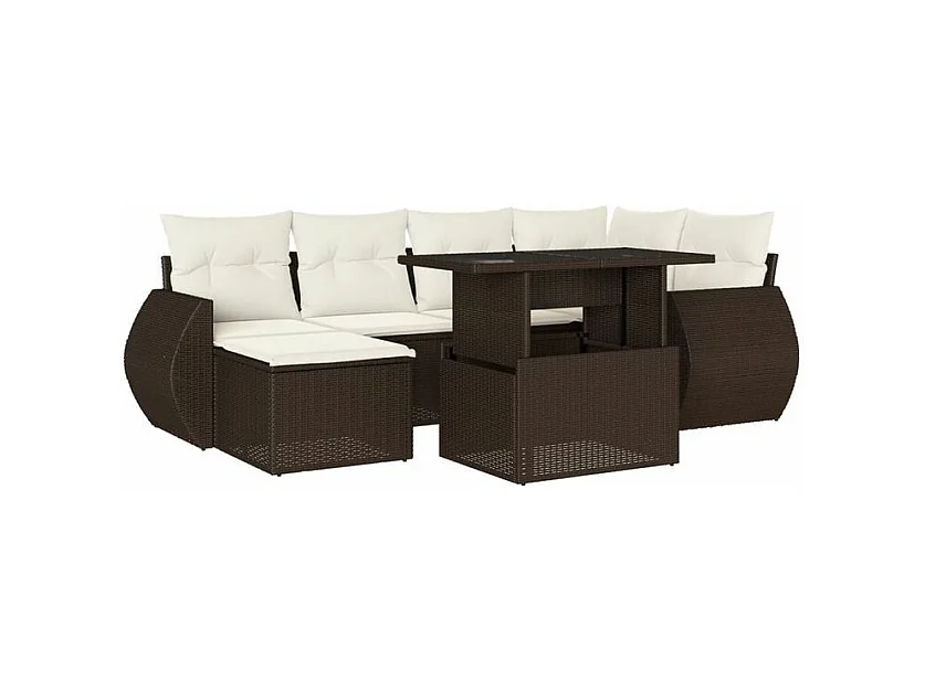Salon de jardin avec coussins 7 pcs marron résine tressée