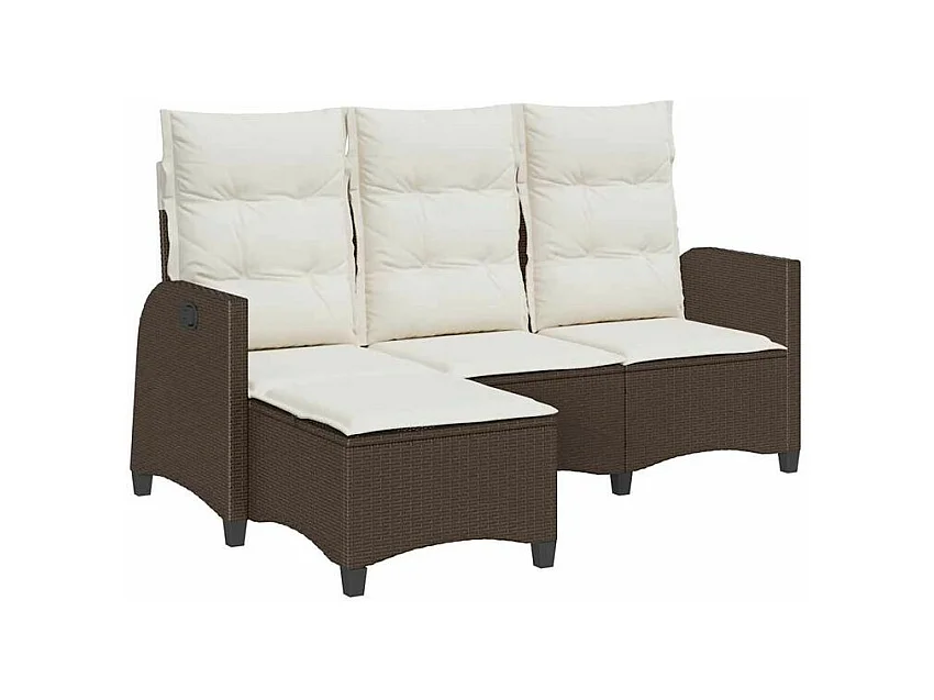 Canapé de jardin inclinable coussins forme L marron polyrotin