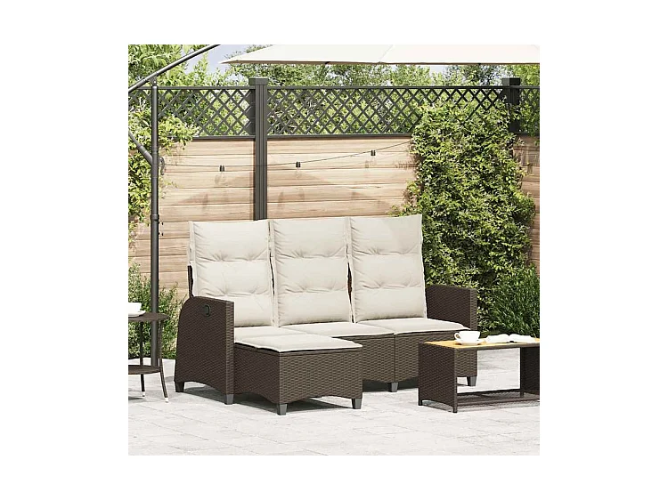 Canapé de jardin inclinable coussins forme L marron polyrotin