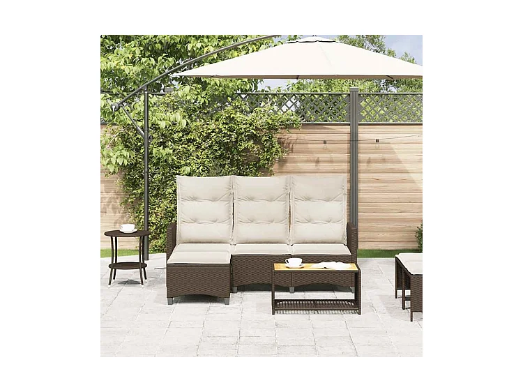 Canapé de jardin inclinable coussins forme L marron polyrotin
