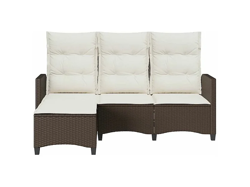 Canapé de jardin inclinable coussins forme L marron polyrotin