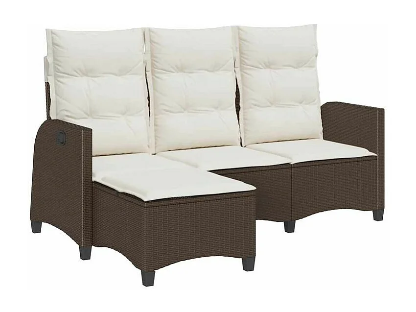 Canapé de jardin inclinable coussins forme L marron polyrotin