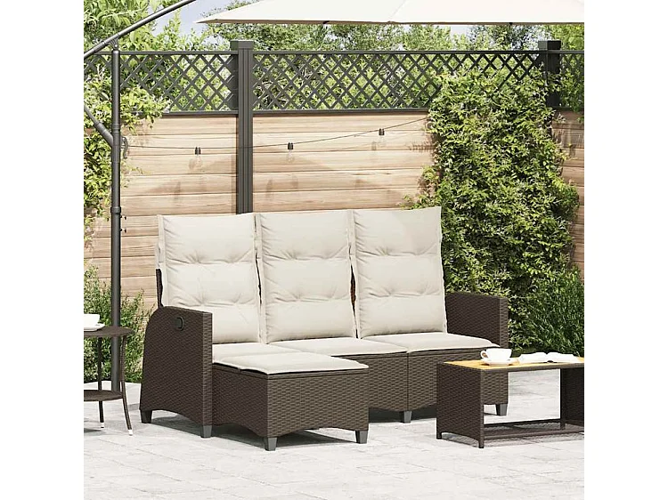 Canapé de jardin inclinable coussins forme L marron polyrotin