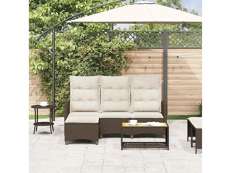 Canapé de jardin inclinable coussins forme L marron polyrotin