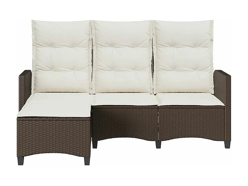 Canapé de jardin inclinable coussins forme L marron polyrotin