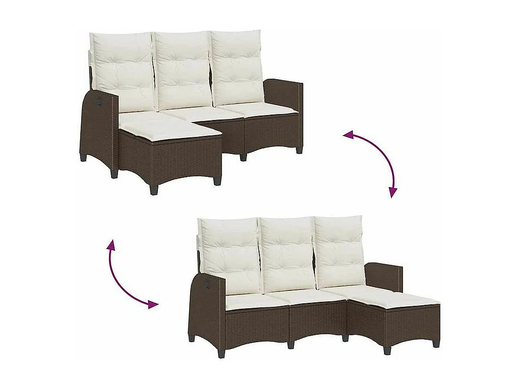 Canapé de jardin inclinable coussins forme L marron polyrotin