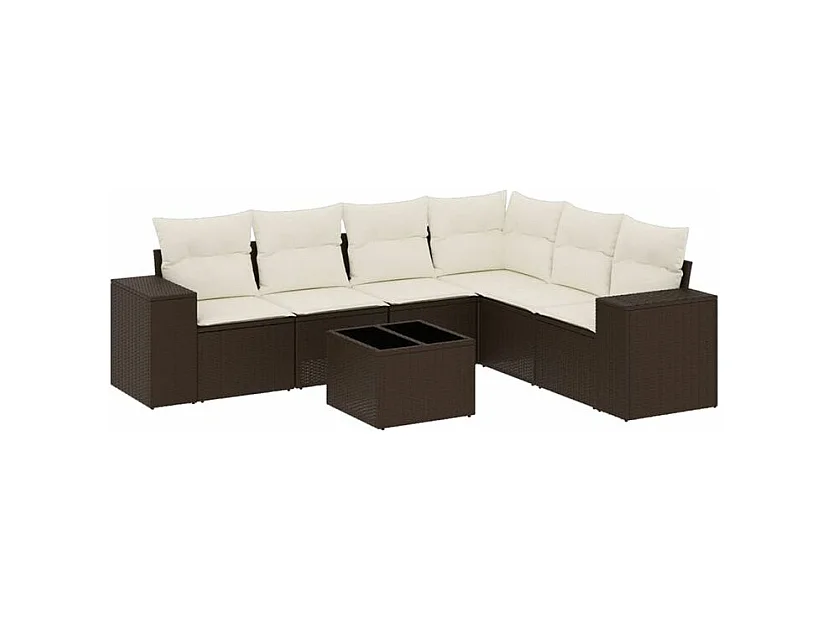 Salon de jardin avec coussins 7 pcs marron résine tressée