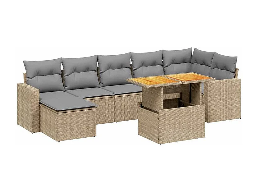 Salon de jardin avec coussins 8 pcs beige résine tressée