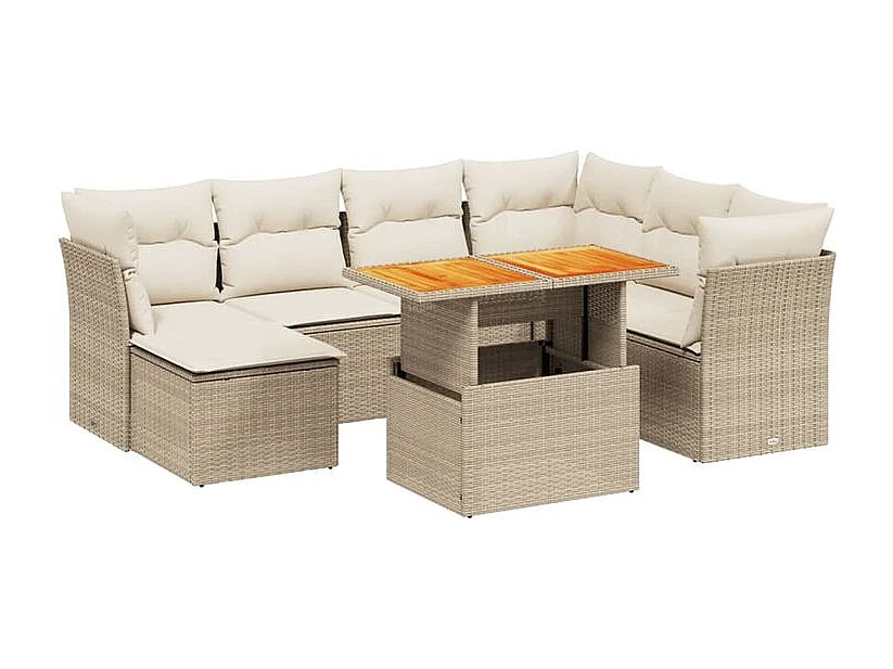 Salon de jardin avec coussins 8 pcs beige résine tressée