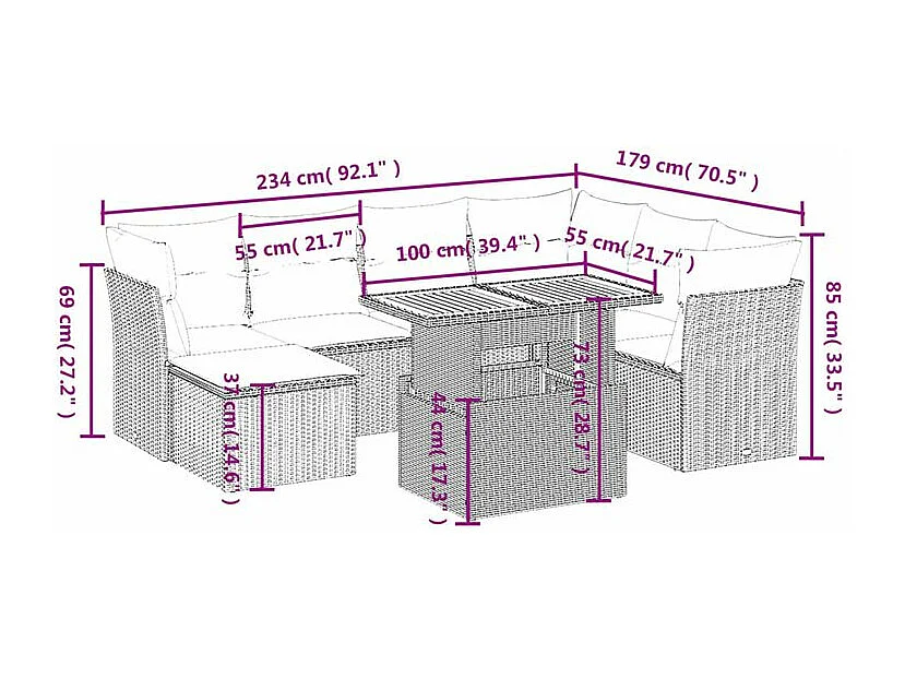 Salon de jardin avec coussins 8 pcs beige résine tressée