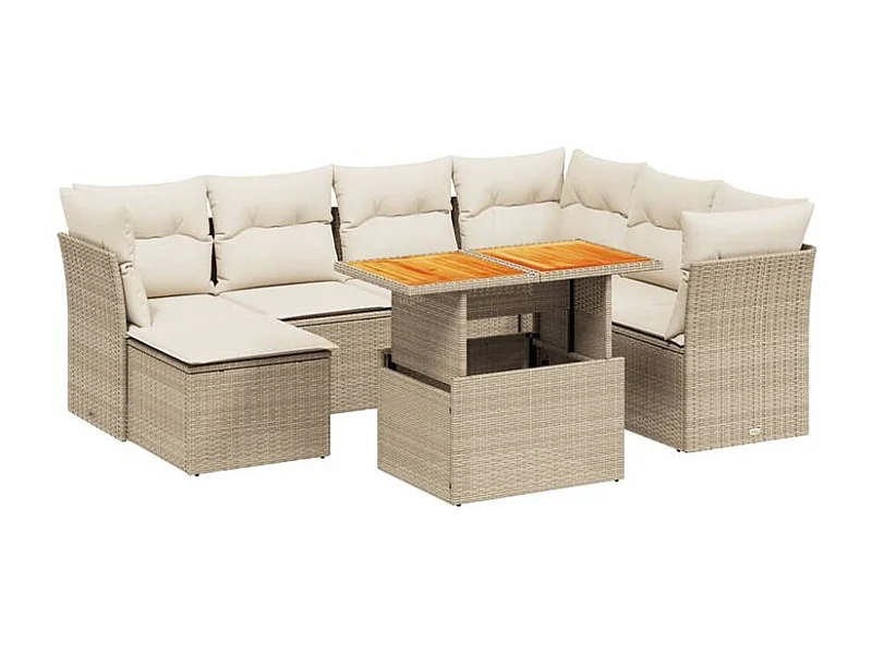 Salon de jardin avec coussins 8 pcs beige résine tressée