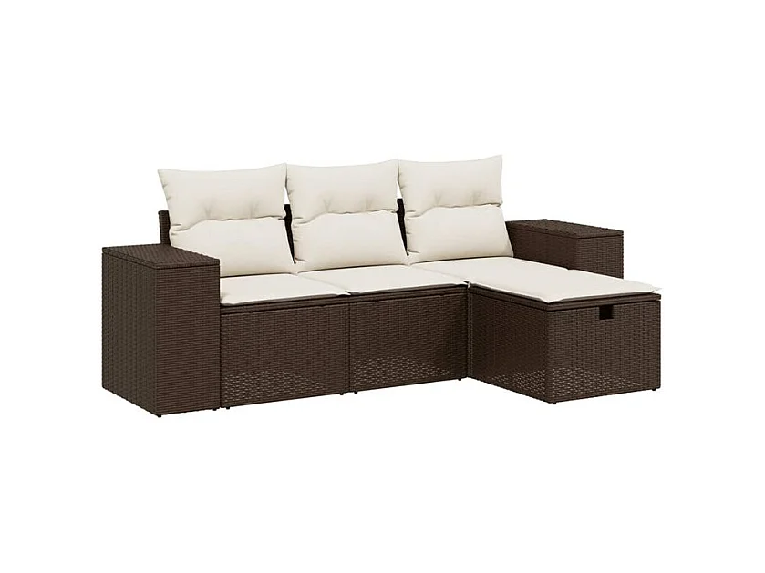 Salon de jardin 4 pcs avec coussins marron résine tressée