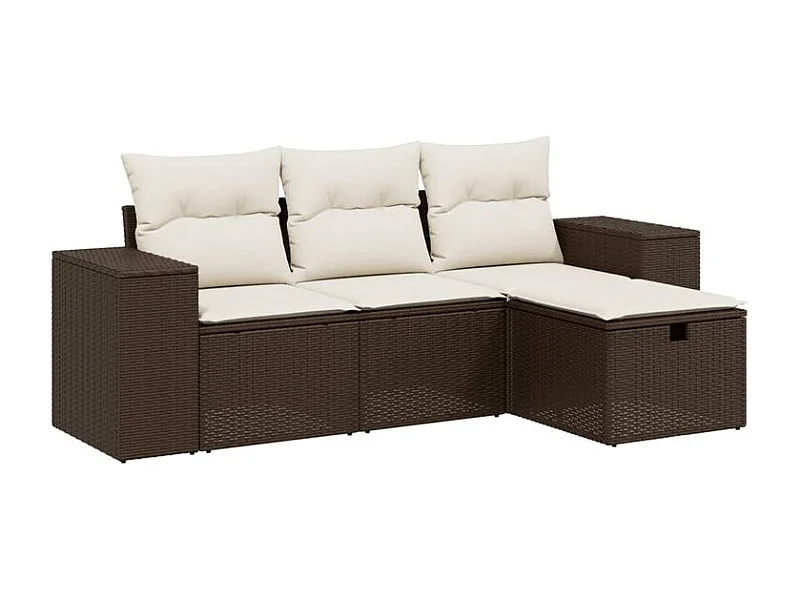 Salon de jardin 4 pcs avec coussins marron résine tressée