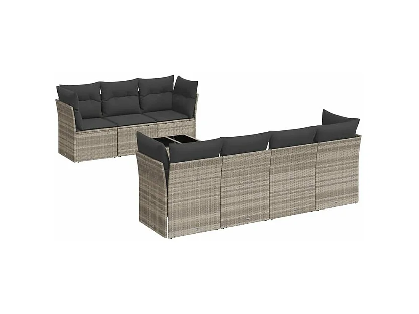 Salon de jardin 8 pcs avec coussins gris clair résine tressée