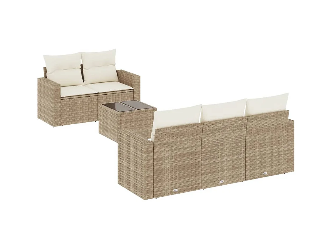 Salon de jardin avec coussins 6 pcs beige résine tressée
