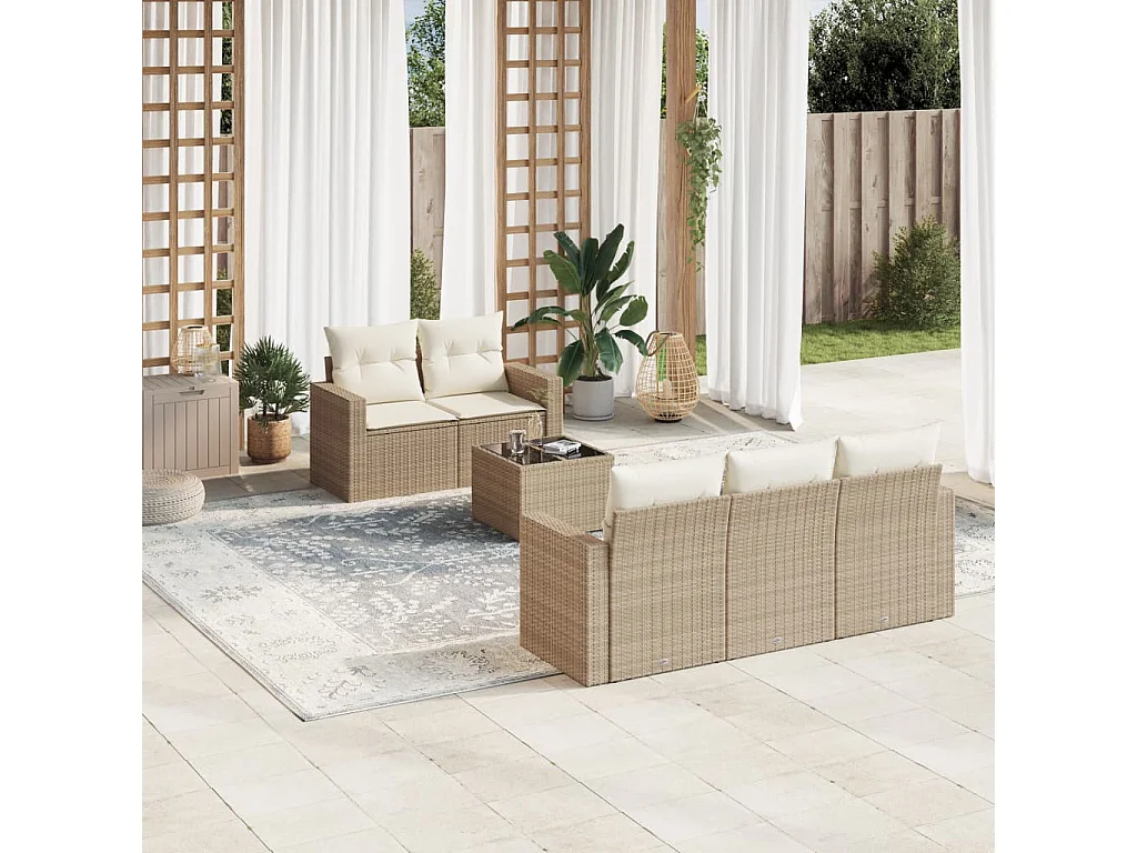 Salon de jardin avec coussins 6 pcs beige résine tressée