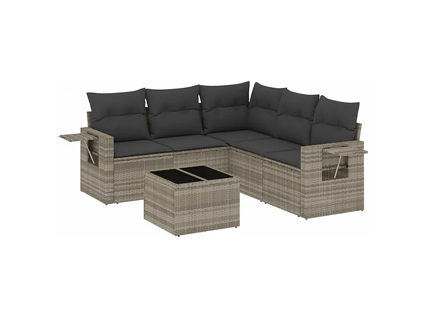 Salon de jardin 6 pcs avec coussins gris clair résine tressée