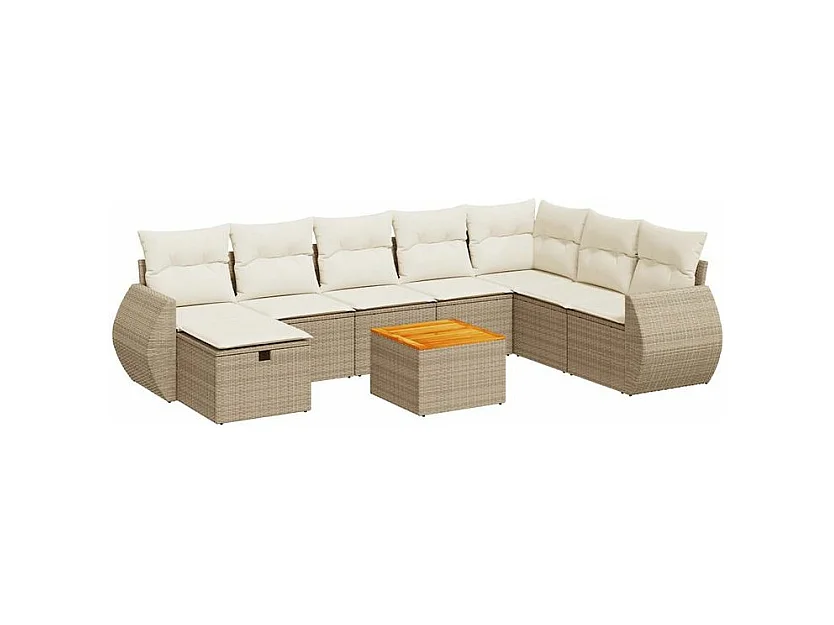 Salon de jardin avec coussins 9 pcs beige résine tressée