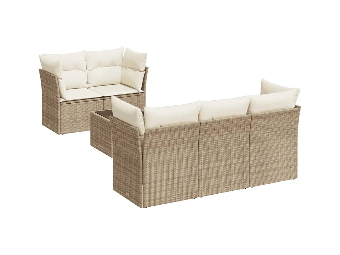Salon de jardin avec coussins 6 pcs beige résine tressée