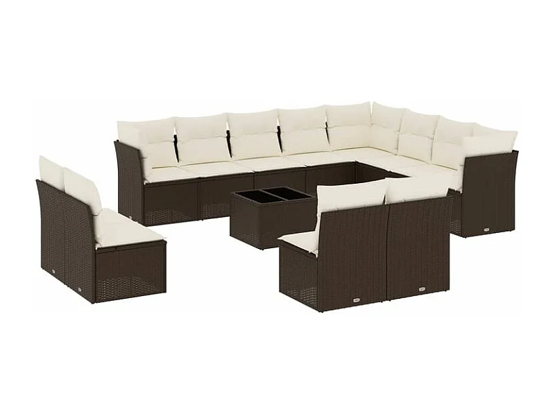 Salon de jardin avec coussins 13 pcs marron résine tressée