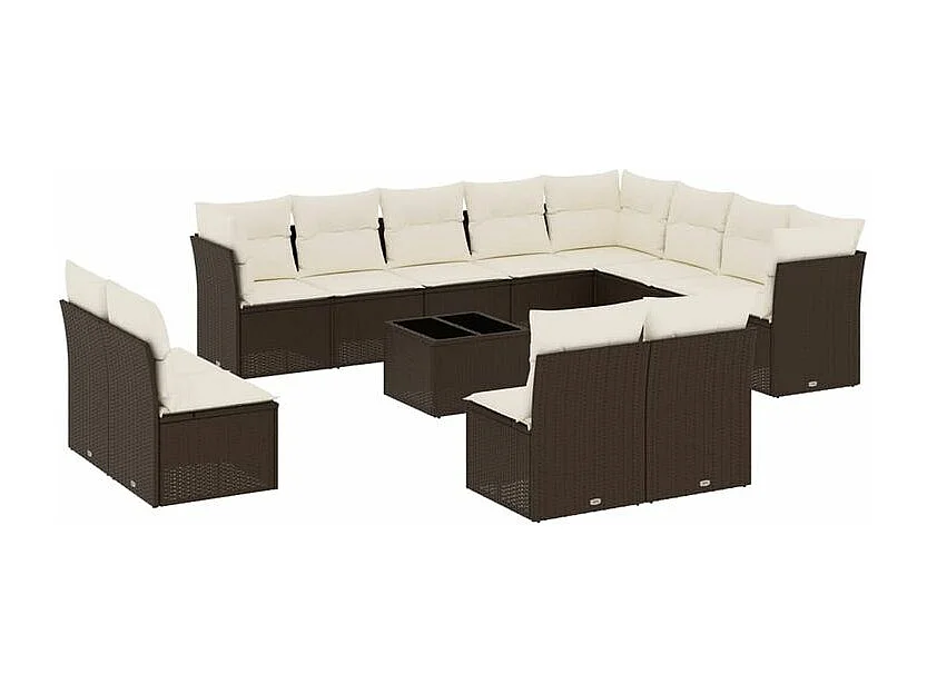 Salon de jardin avec coussins 13 pcs marron résine tressée