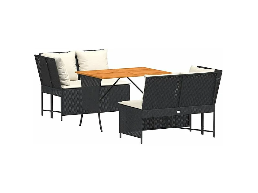 Salon de jardin 3 pcs avec coussins noir résine tressée