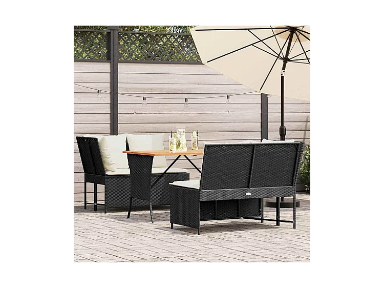 Salon de jardin 3 pcs avec coussins noir résine tressée