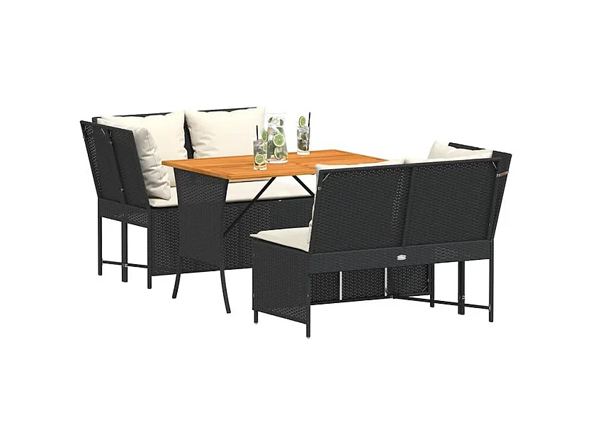 Salon de jardin 3 pcs avec coussins noir résine tressée