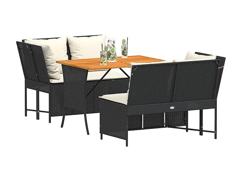 Salon de jardin 3 pcs avec coussins noir résine tressée