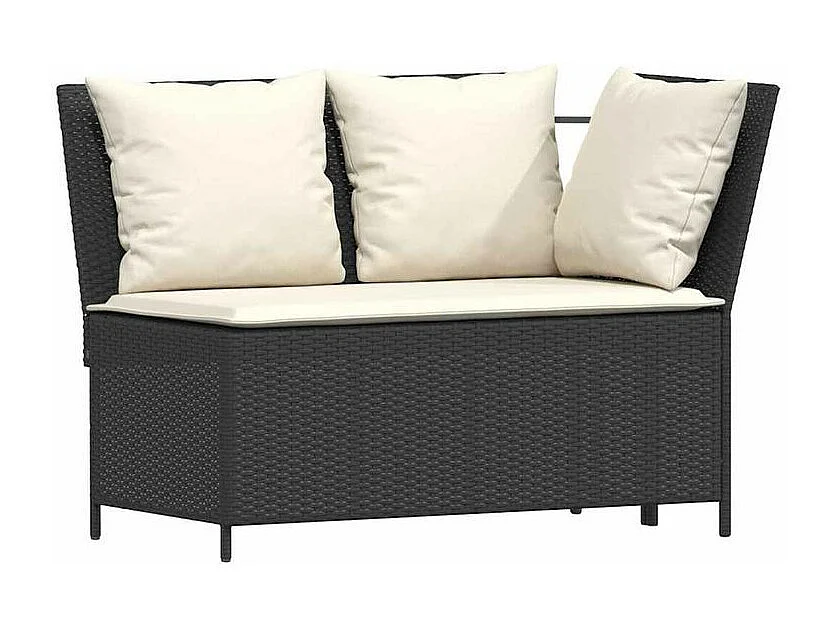 Salon de jardin 3 pcs avec coussins noir résine tressée