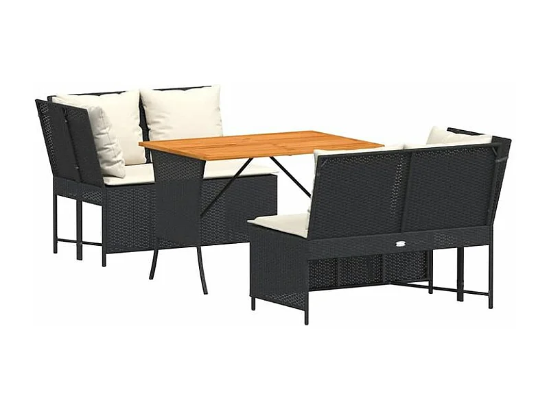 Salon de jardin 3 pcs avec coussins noir résine tressée