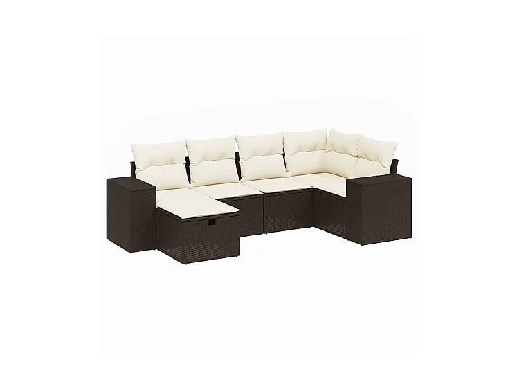 Salon de jardin avec coussins 6 pcs marron résine tressée