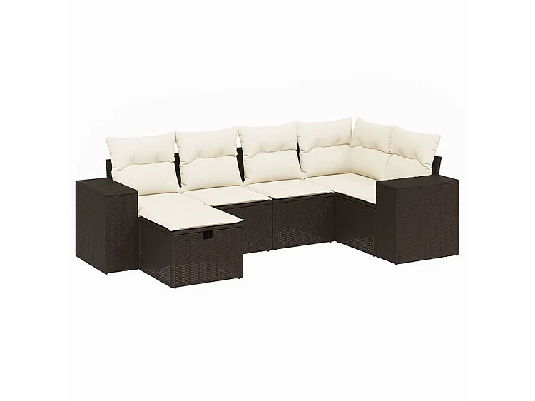 Salon de jardin avec coussins 6 pcs marron résine tressée