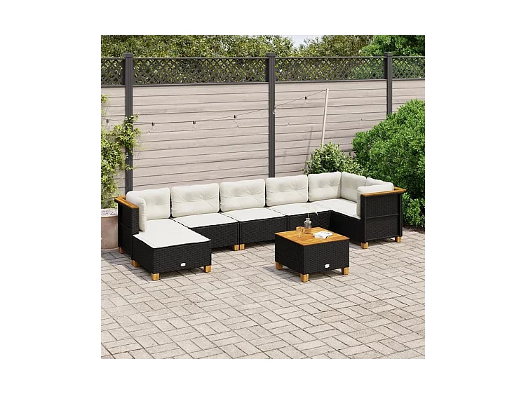 Salon de jardin 8 pcs avec coussins noir résine tressée