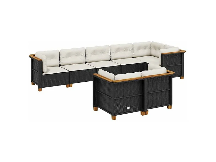 Salon de jardin 8 pcs avec coussins noir résine tressée