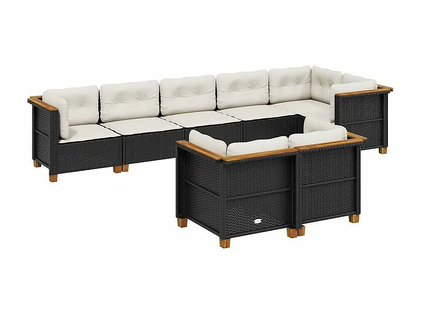 Salon de jardin 8 pcs avec coussins noir résine tressée