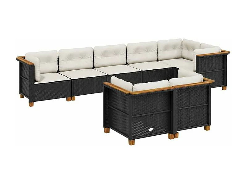 Salon de jardin 8 pcs avec coussins noir résine tressée