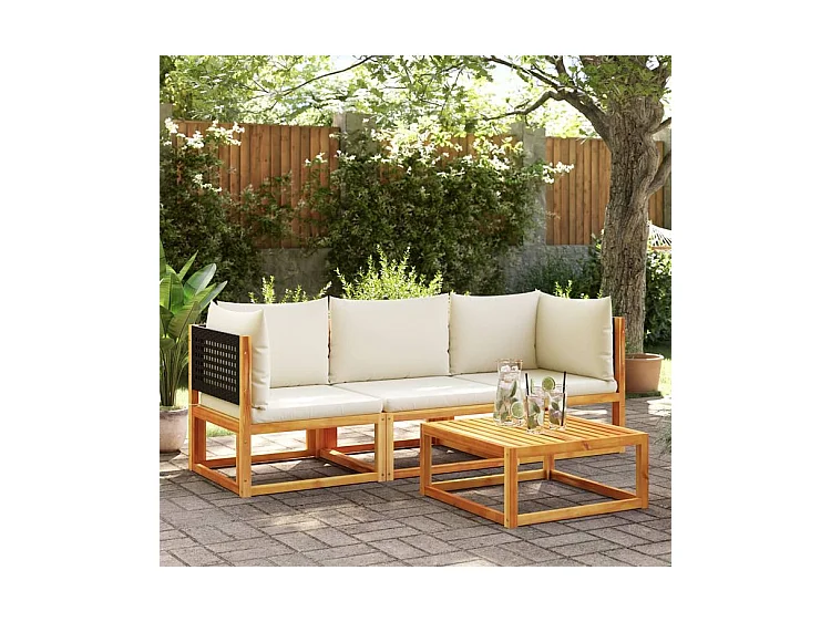 Canapé d'angle de jardin avec coussins bois massif d'acacia