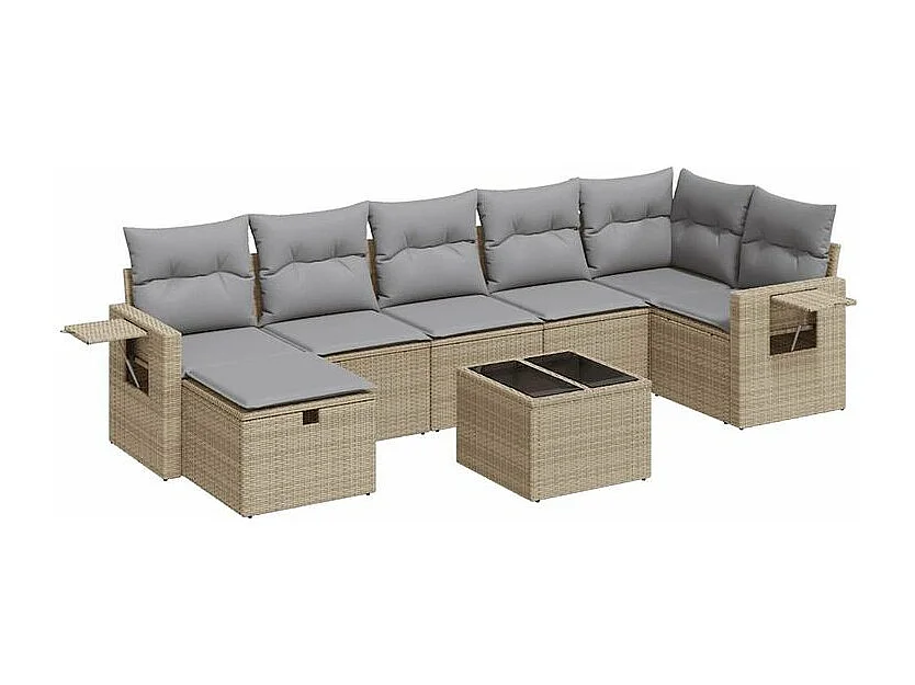 Salon de jardin avec coussins 8 pcs beige résine tressée