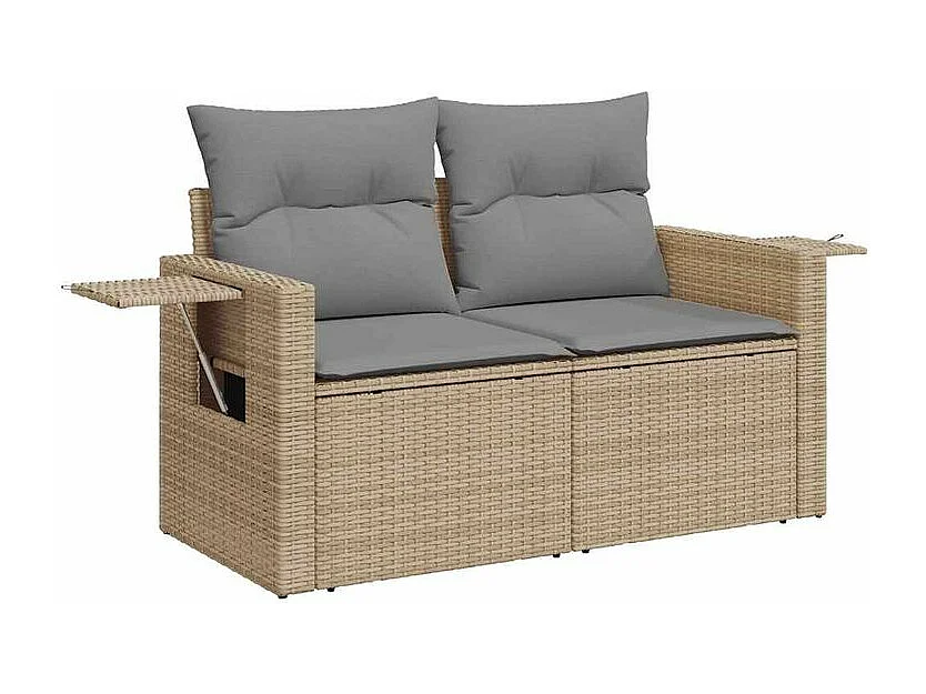 Salon de jardin avec coussins 8 pcs beige résine tressée