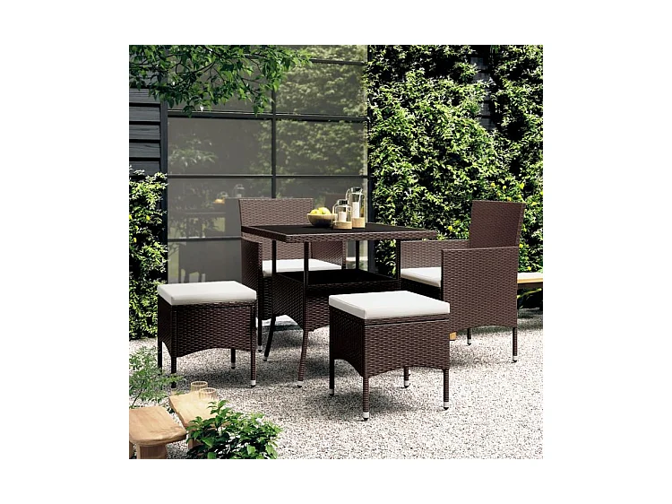 Mobilier de salle à manger de jardin 5pcs Résine tressée Marron
