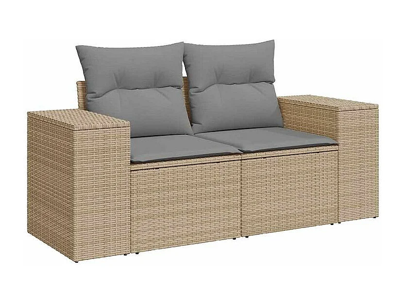 Salon de jardin avec coussins 7 pcs beige résine tressée