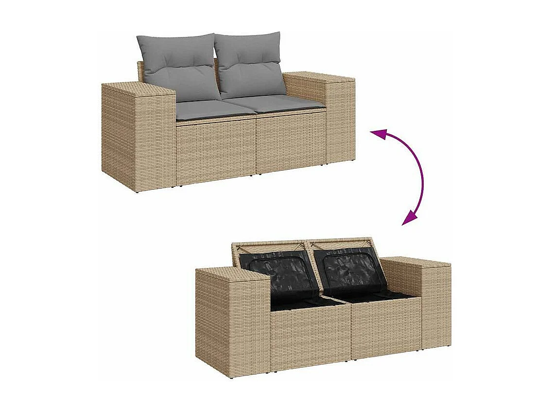 Salon de jardin avec coussins 7 pcs beige résine tressée