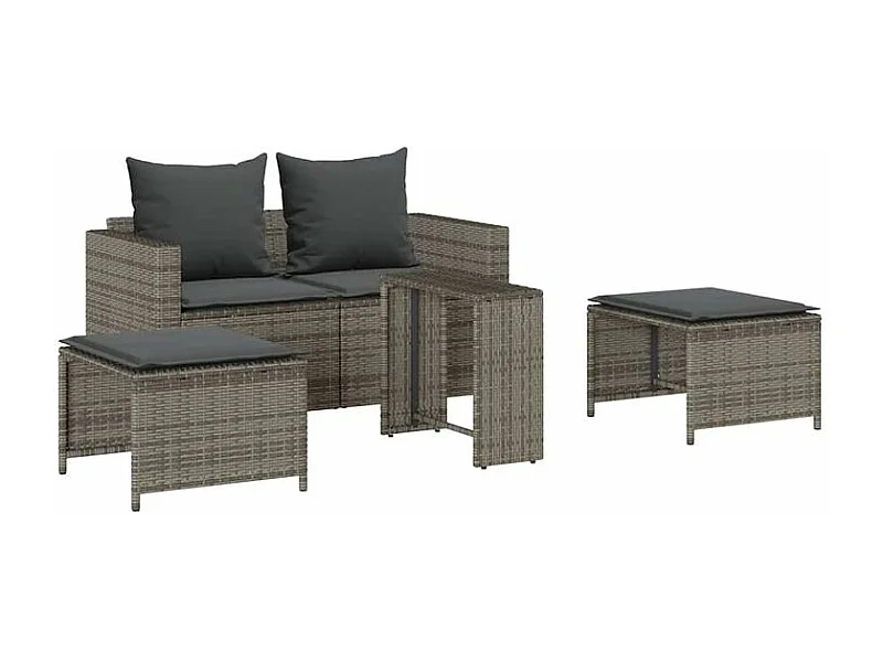 Salon de jardin 5 pcs avec coussins empilable gris polyrotin