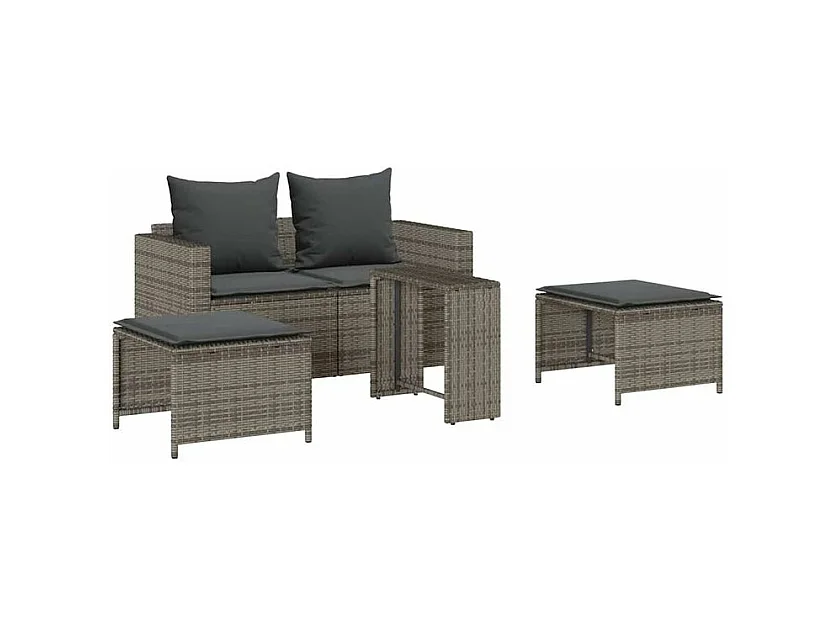 Salon de jardin 5 pcs avec coussins empilable gris polyrotin