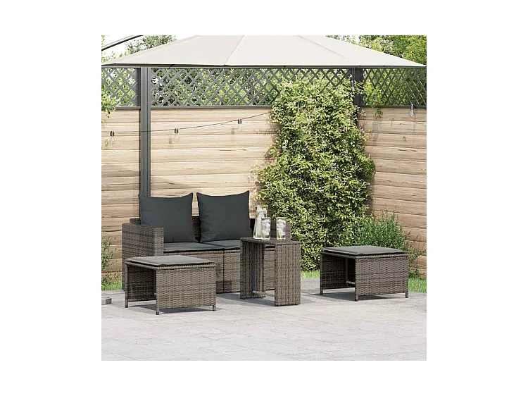 Salon de jardin 5 pcs avec coussins empilable gris polyrotin