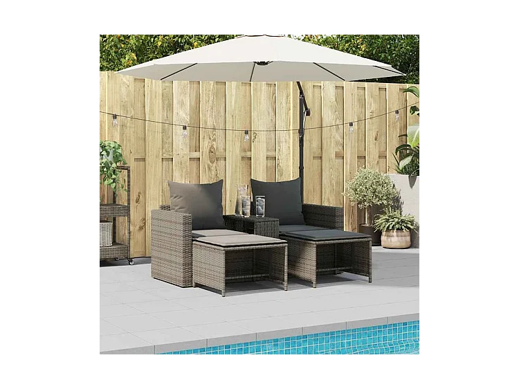 Salon de jardin 5 pcs avec coussins empilable gris polyrotin