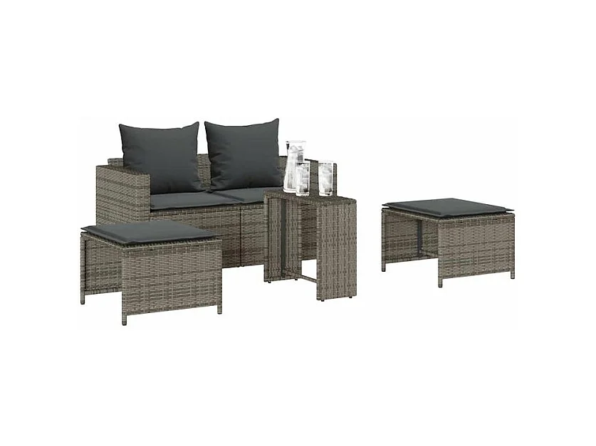 Salon de jardin 5 pcs avec coussins empilable gris polyrotin